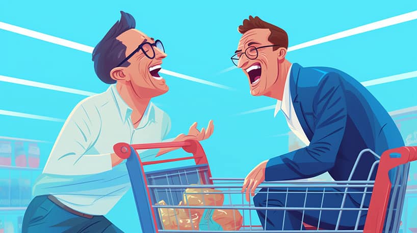 mannen supermarkt lachen