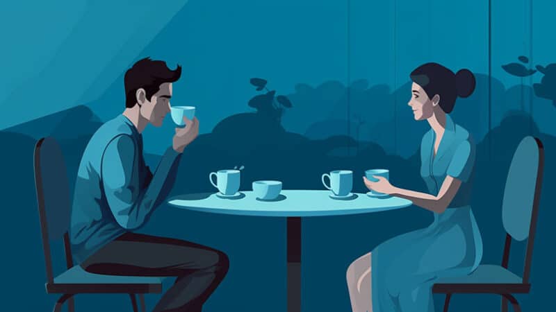 Twee mensen in een café voor een rustig en empathisch gesprek over hun dating situatie