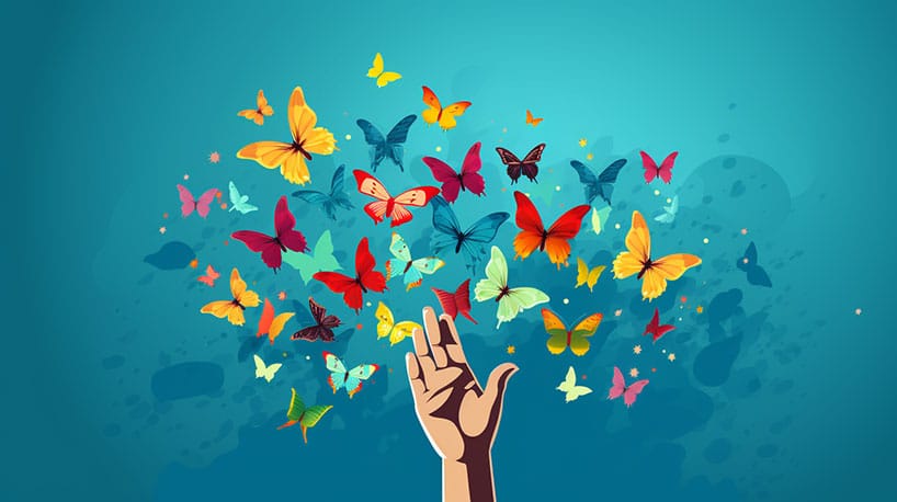 vlinders met hand