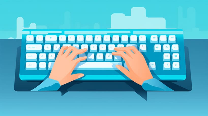 Een computertoetsenbord met handen die typen