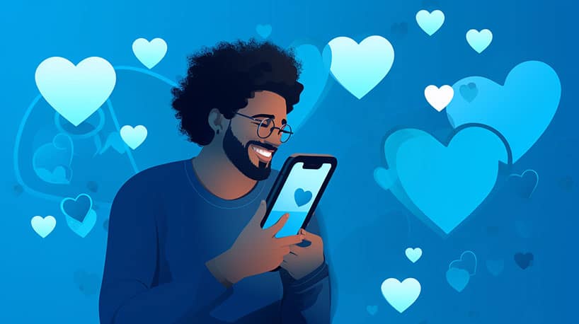 Een persoon bladert door profielen op een gratis dating-app