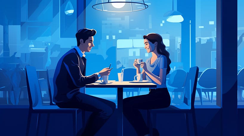twee mensen spreken af in een café