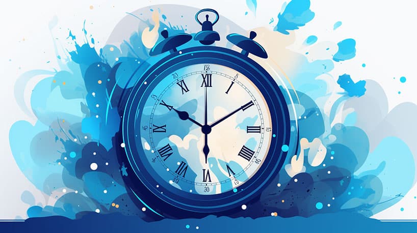 Een klok waarvan de wijzers langzaam bewegen, wat de voortgang van de tijd en het geduld symboliseert dat nodig is bij het wachten op het juiste moment om een tweede date te regelen