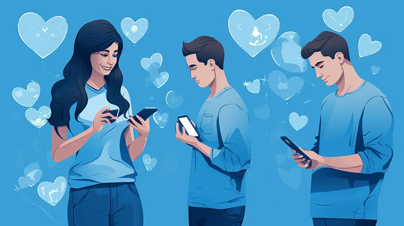 Een opeenvolging van afbeeldingen waarin een jong persoon probeert contact te maken met een MILF of cougar op een dating-app