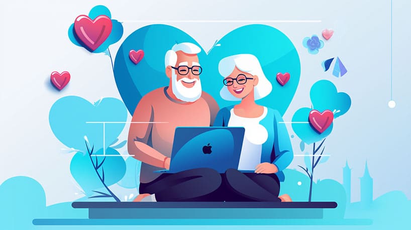 Een ouder echtpaar bekijkt een datingsite die exclusief is ontworpen voor alleenstaanden van 60 jaar en ouder