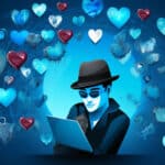 ollage van online dating: harten, berichten en profielfoto's met Incognito-masker voor anonimiteit.