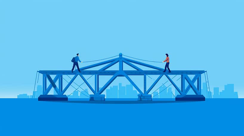 twee mensen die samenwerken om een brug te bouwen