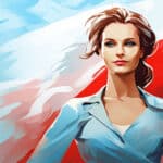 Prachtige Poolse vrouw staand voor een Poolse vlag.
