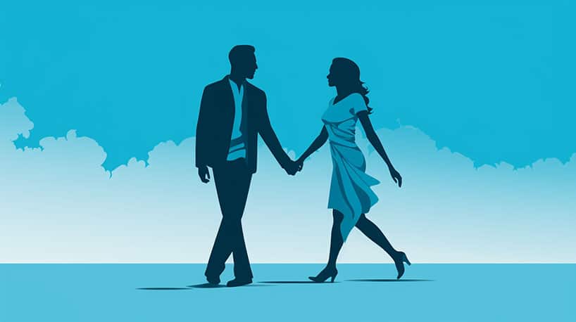 man en een vrouw die elkaars hand vasthouden terwijl ze wandelen
