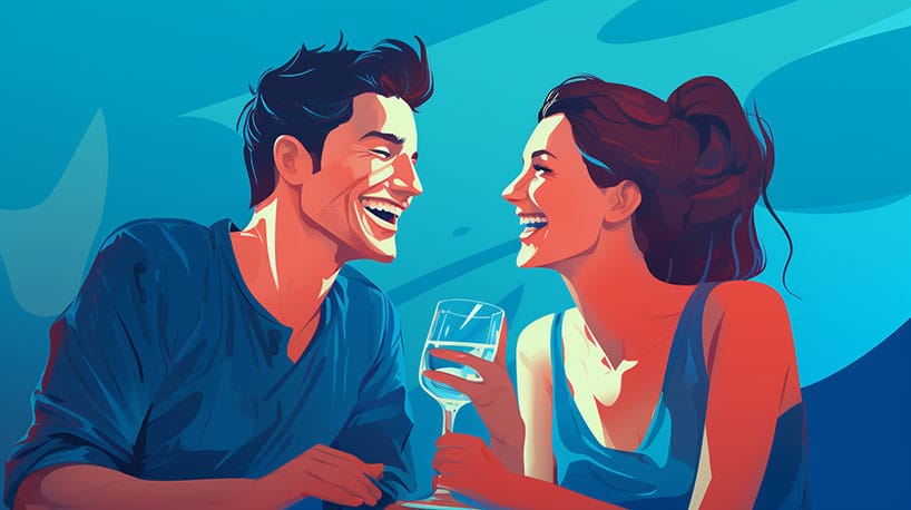 Twee personen die lachen en plezier hebben tijdens een date