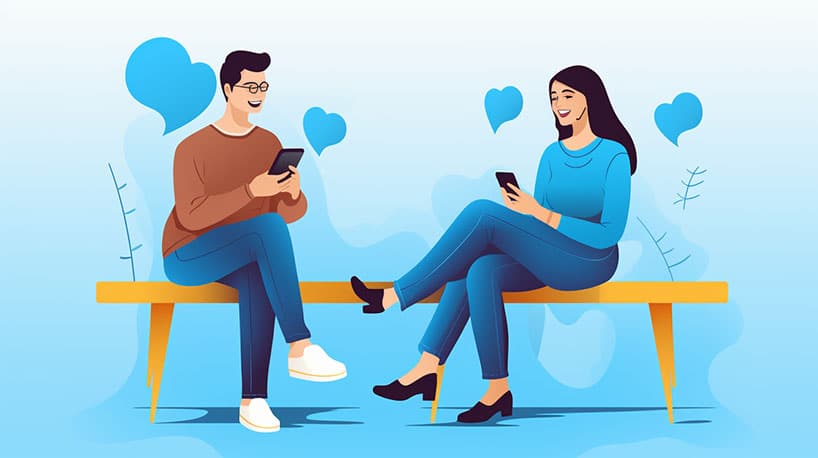 Conversatie op datingsite, ontdekken elkaars interesses via berichten.
