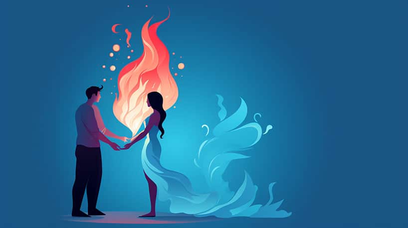 Koppel met vervagende vlam, symboliseert relatie in sleur.
