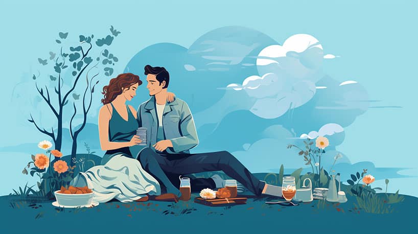 Een stel geniet van een romantische picknick samen.