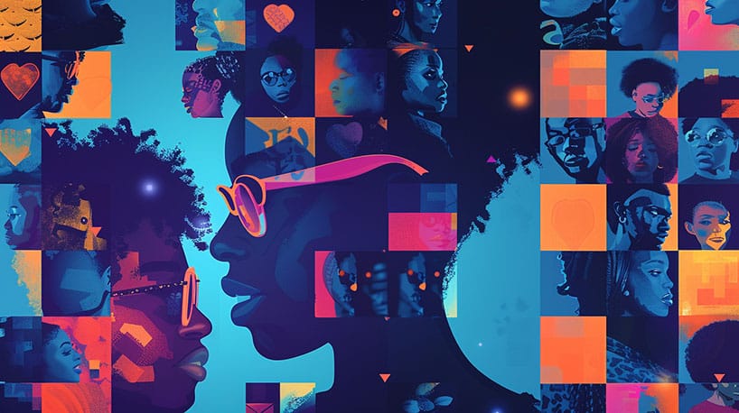 Collage van datingplatforms voor ontmoeting Afrikaanse vrouwen.