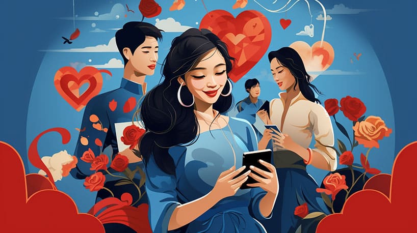 Moderne Vietnamese vrouwen op datingapps, traditionele en hedendaagse liefdesbenaderingen.