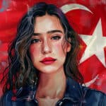 Mooie Turkse vrouw staat voor een Turkse vlag