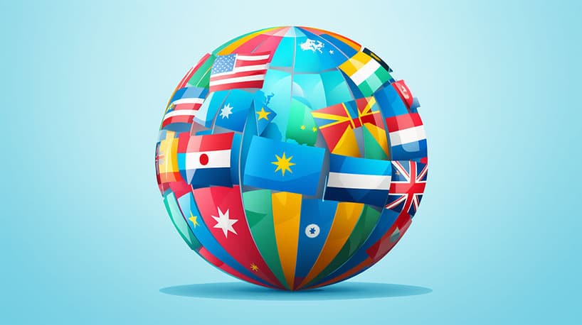Wereldbol met vlaggen van Aziatische landen, symbool voor wereldwijd online daten