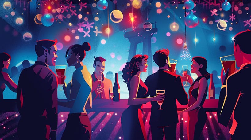 vrienden vieren Nieuwjaar in club of bar