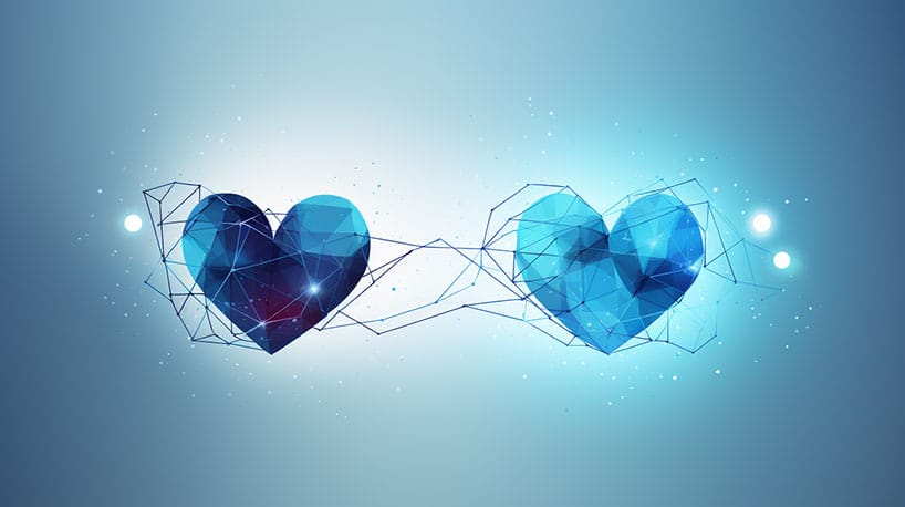 Verbinding van twee harten, gelijkwaardige emotionele connectie symboliserend.