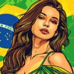 prachtige Braziliaanse vrouw staat voor een braziliaanse vlag