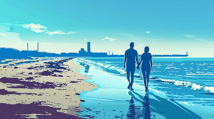 Dating in Zeeland: Koppel loopt hand in hand op strand