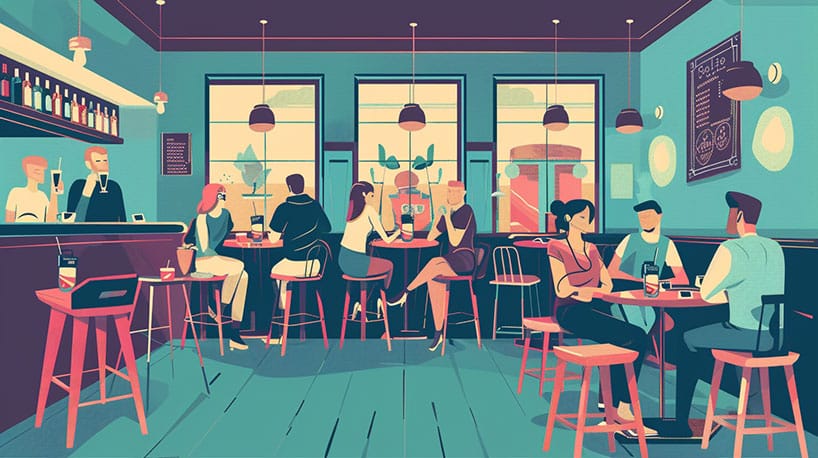 Gezellig café met mensen, drankjes en gesprekken in Zeeland