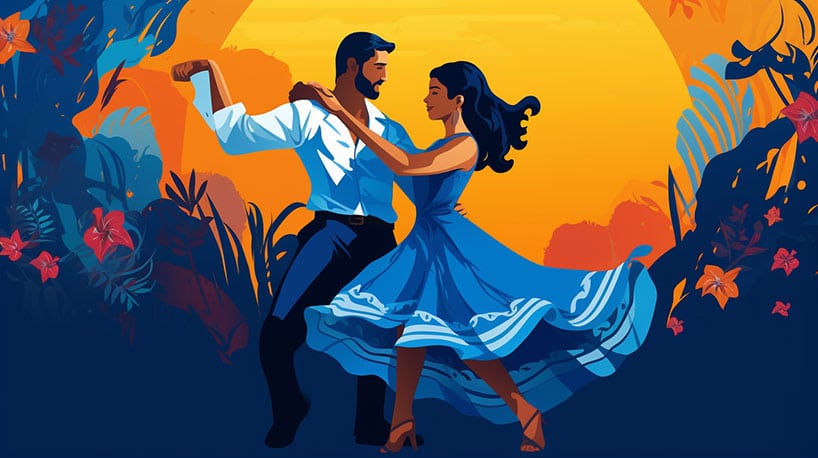 Echtpaar danst traditioneel Colombiaans, deelt culturele ervaringen.