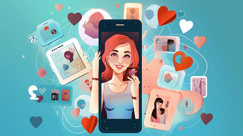 collage van datingapps op smartphone, stimuleert verschillende platforms