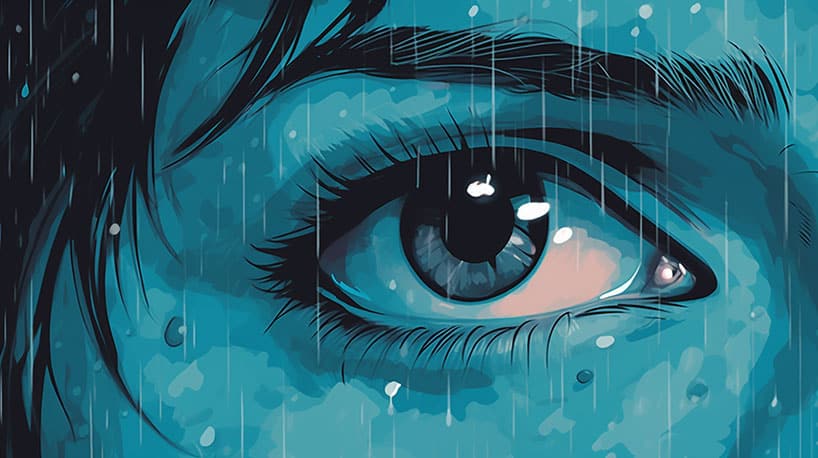 Eenzaamheid: Blik door regenraam, druppels vervormen zicht