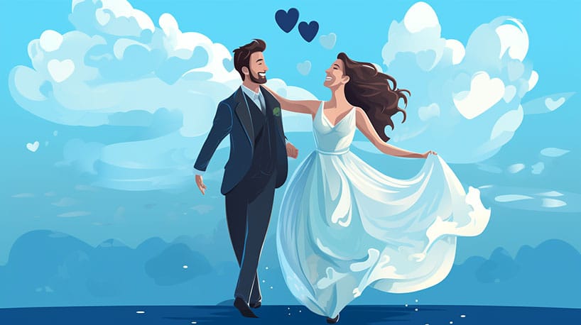 Gelukkig en gezond getrouwd stel dat samen van het leven geniet, symboliseert het huwelijksvoordeel van meer geluk en welzijn
