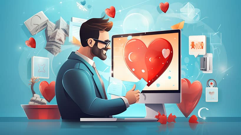 Valentijnsdagcadeaus online bekijken met zwevende harten.