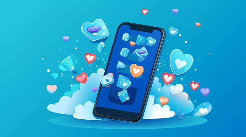 Smartphonescherm met pictogrammen van populaire dating-apps en socialemediaplatforms.