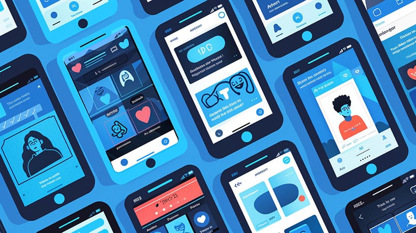 Collage van dating apps op smartphones en tablets